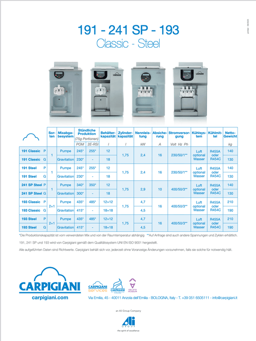 Carpigiani 193 Steel: Leistungsstarke Tisch - Softeismaschine - krae - shop.com