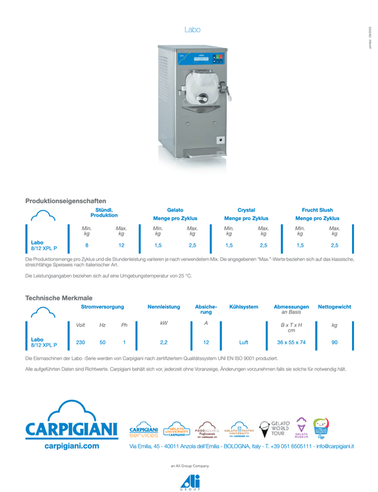 Carpigiani Labo 8/12 XPL - P: Robuste Profi - Eismaschine für perfektes Eis - krae - shop.com