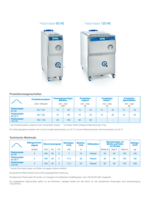 Carpigiani Pastomaster HE: Dein effizienter Pasteurisierer für Top - Speiseeismix - krae - shop.com