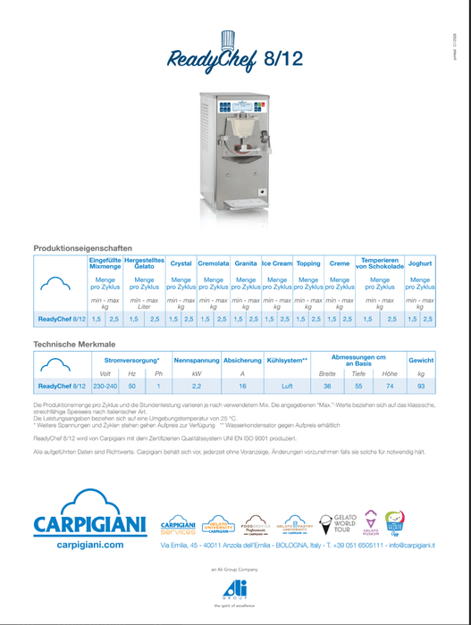 Carpigiani ReadyChef 8/12: il tuo combinato compatto - Professionista per gelati e creme - krae - shop.com