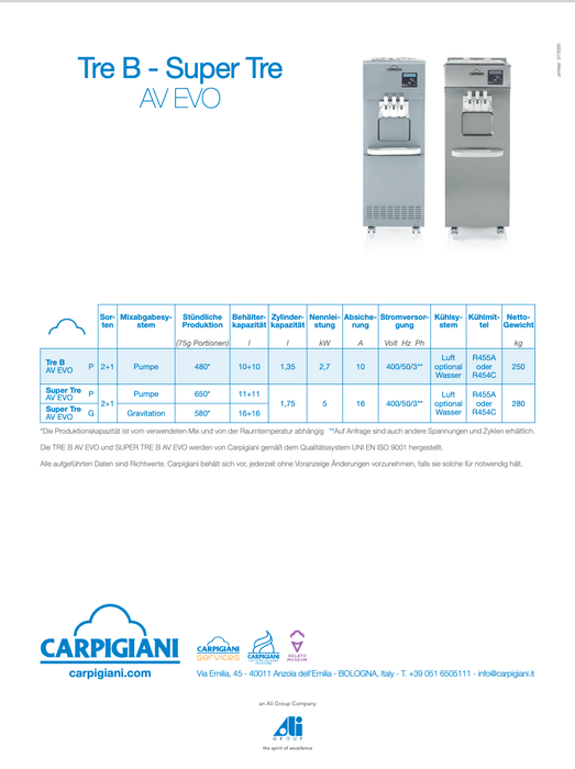 Carpigiani Super Tre BP AV Evo & Tre BP AV Evo: Deine Top - Softeismaschinen - krae - shop.com