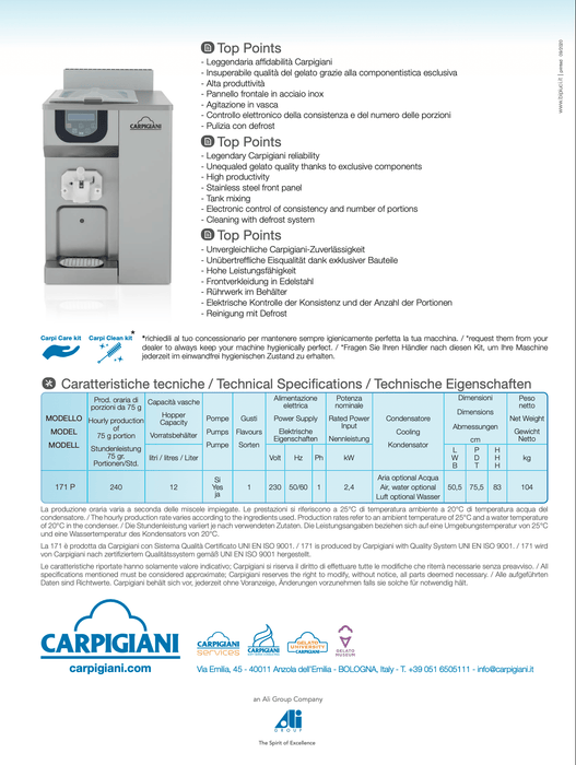 Macchina per gelato soft da tavolo Carpigiani 171 P (Carpigiani Refurbished): potenza compatta per un gelato soft di prima qualità in uno spazio ridotto - krae - shop.com