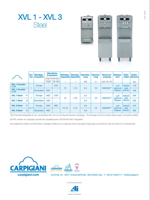 Carpigiani XVL 3 P & XVL 3 PSP: High - End Softeismaschinen mit/ohne Pasteurisierung - krae - shop.com